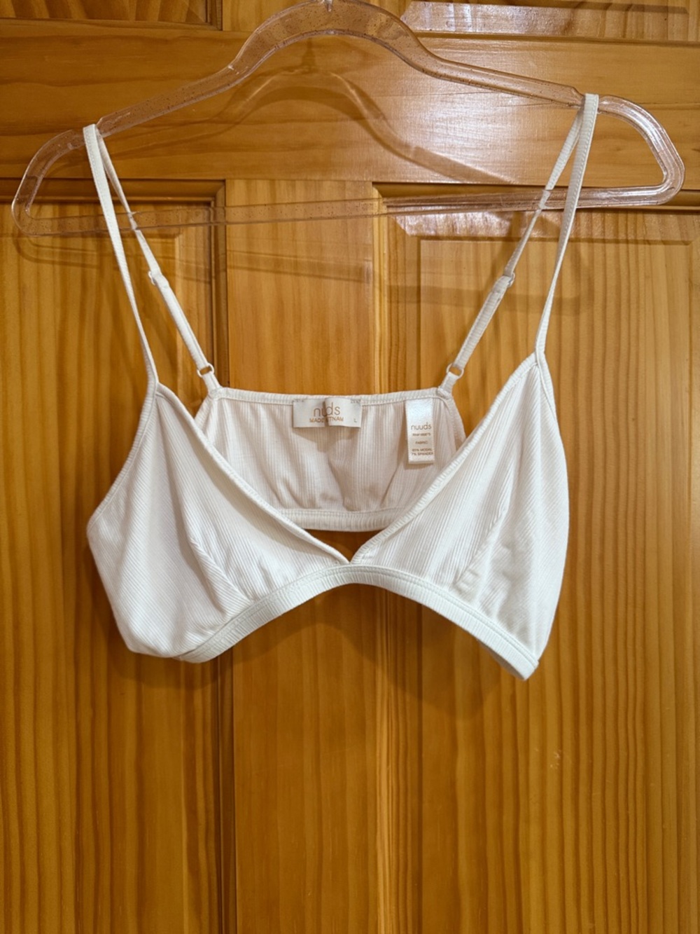 NUUDS |  White Ribbed Triangle Bralette with Adjustable Straps - Picture 7 of 9